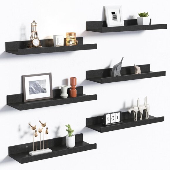 Floating Shelves for Wall, Wall Shelves for Decor Storage Set of 6, Wall Mounted - Picture 1 of 8
